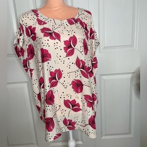 Cabi Boxy Top Short Sleeve Size XL White Pink Whimsey B12